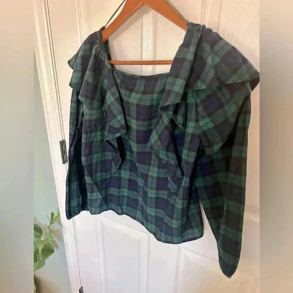 NWT J. Crew Flannel Squareneck Ruffle Top size Medium - Picture 7 of 7